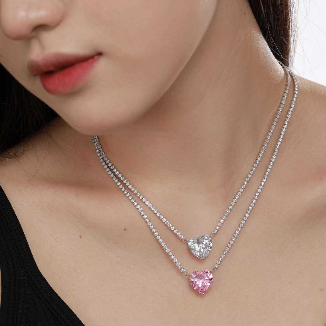 [Vivid Aurora]8.0 Carat Versatile Colorful Sweet Heart-Shaped Tennis Necklace